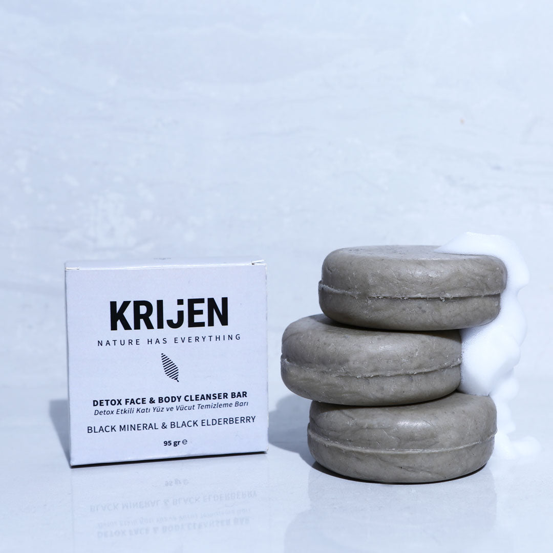 Entgiftender Reinigungsriegel für Gesicht und Körper mit schwarzen Mineralien und Holunder, 95 Gr.
