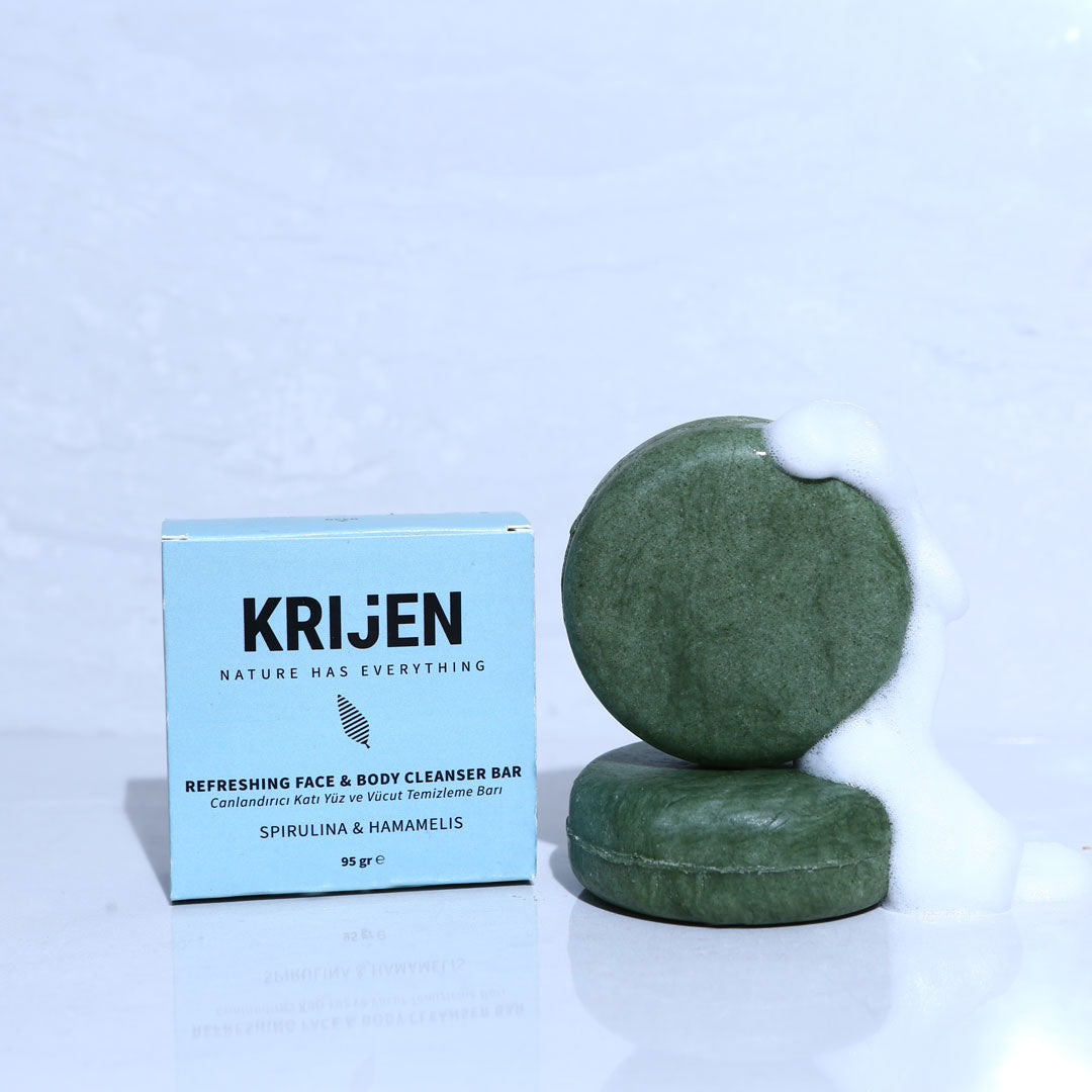Revitalisierende Reinigungsseife für Gesicht und Körper mit Spirulina und Hamamelis, 95 gr